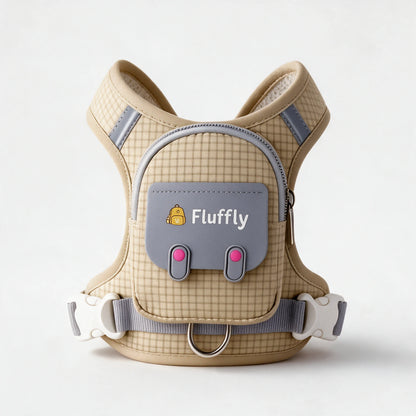 Arnés mochila Fluffly beige con bolsillo con cremallera