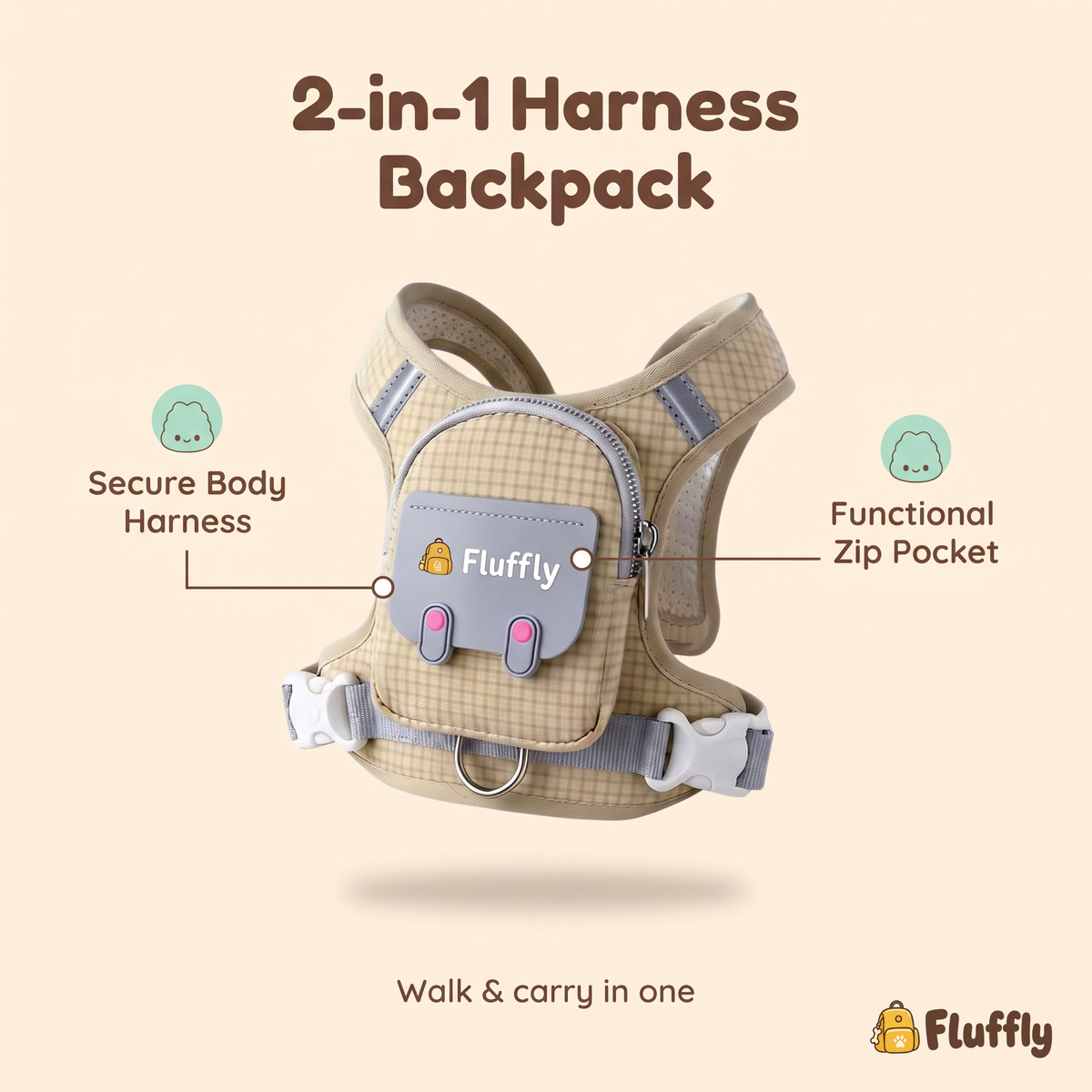 2-in-1 harness backpack with zip pocket